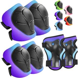 Wemfg Kids Protective Gear Set Knee Pads for Kids 3-14 Years Toddler Knee and Elbow Pads with Wrist Guards 3 in 1 for Skating Cycling Bike Rollerblading Scooter, M(7-13Years)