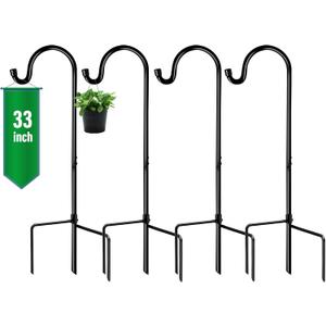 GOFORWILD Shepherd Hook 4 Pack Black, 33 inches Tall, Made of Premium Metal for Garden Decor, Plant Hanger, Lantern Hook, Solar Light Hanging, 7012