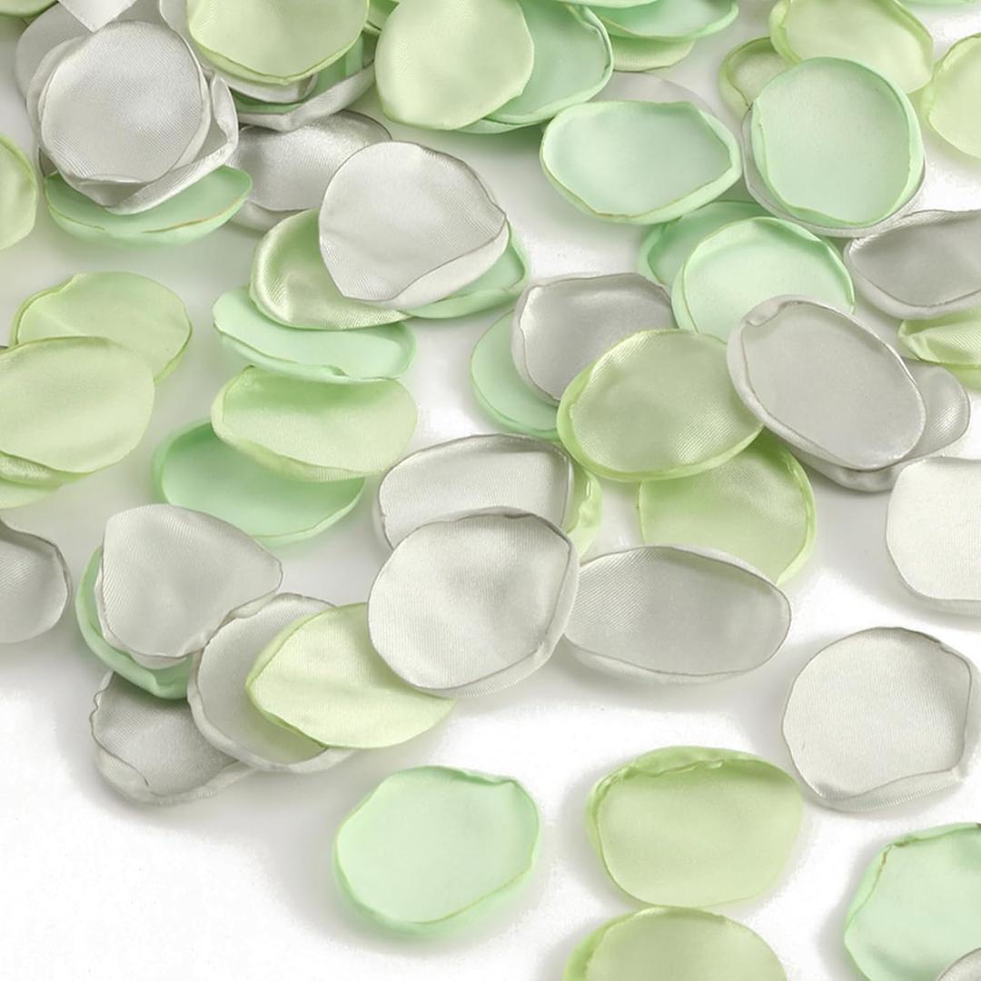 350pcs Silk Green Grey Roses Bridal Shower Confetti,Wedding Petal Decorations,Flower Girl Wedding Birthday Party Decorations,Table Centerpieces Anniversary Romantic Night Decorations (Color4)