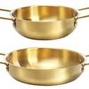 Okllen Set of 2 Korean Ramen Noodle Pot with Handles, Stainless Steel Everyday Pan, Golden Korean Cooking Pot for Soup, Noodle, Pasta, Home and Outdoor, Dishwasher Safe