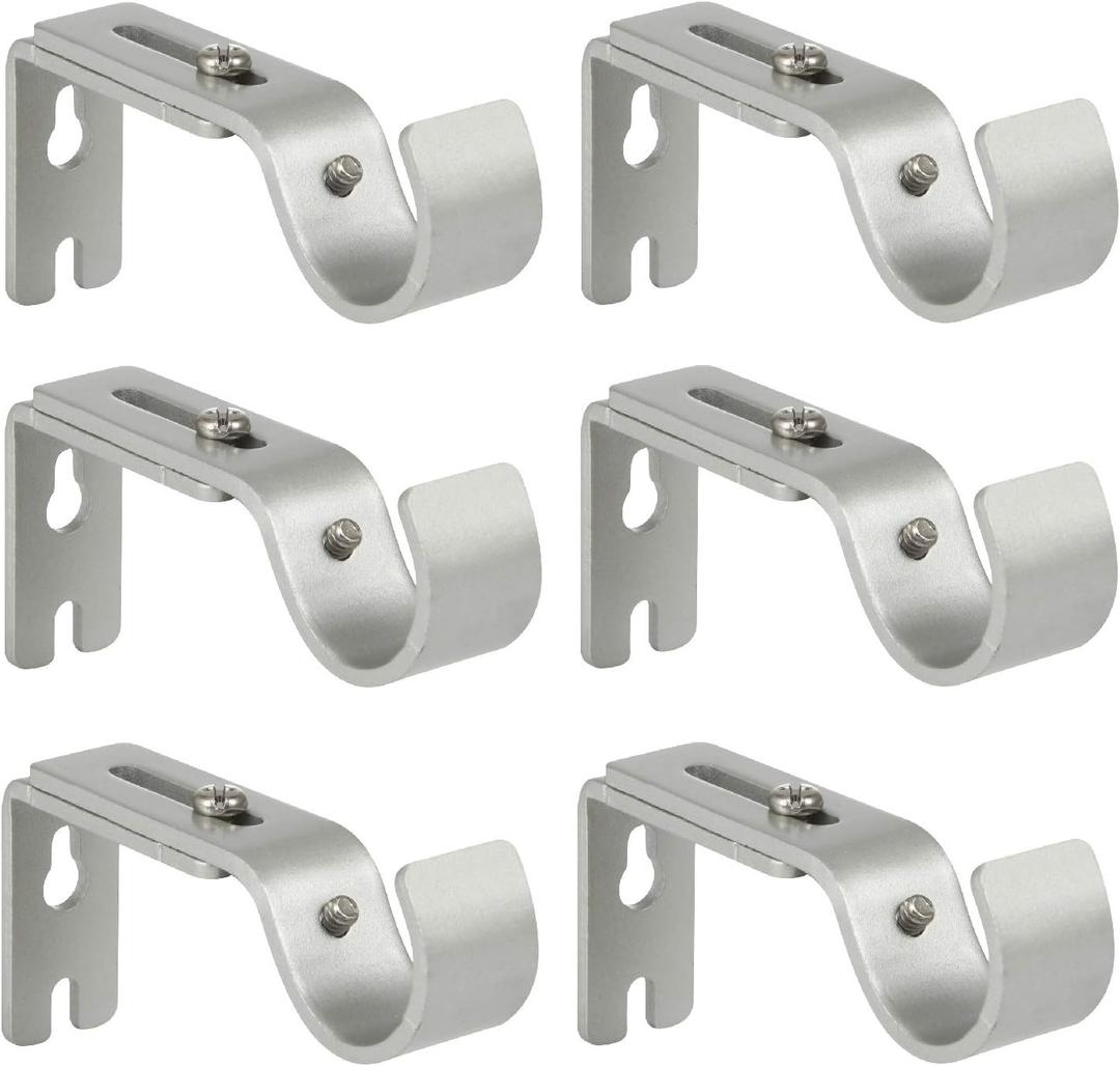 Heavy Duty Adjustable Curtain Rod Brackets Rod Holders for 1 Inch Rod, Silver Color, (Set of 6)