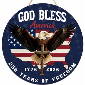 2 x 250 Anniversary USA Decoration Wooden Door Sign US 250th Anniversary Wreath for Front Door Wall Signs Decor for 4th of July Home Decor Outdoor Indoor Party Supply
