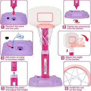 Qirptey Toddler Girl Basketball Hoop Indoor Pink Adjustable Mini Basketball Goal with Ball Pump for Outdoor Poolside Toys Backyard Game Outside Basketball Toy for Kids Age 3-5 6 7 4-8 Birthday Gift