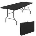 Fivenl 5 Feet Portable Folding Table Black, Steel Legs Fold-in-Half with Carrying Handle Rectangular Plastic Foldable Table for Party, Wedding, Camping, Picnic, Dining, Indoor Outdoor Events