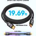 Highwings Long HDMI Cable 20 FT, 10K 8K 4K Ultra HD High Speed 2.1 HDMI Cable 48Gbps Braided Cord-4K@120Hz 8K@60Hz, DTS:X, HDCP 2.2&2.3, Dynamic HDR 10 Compatible with Roku TV/PS5/HDTV/Blu-ray