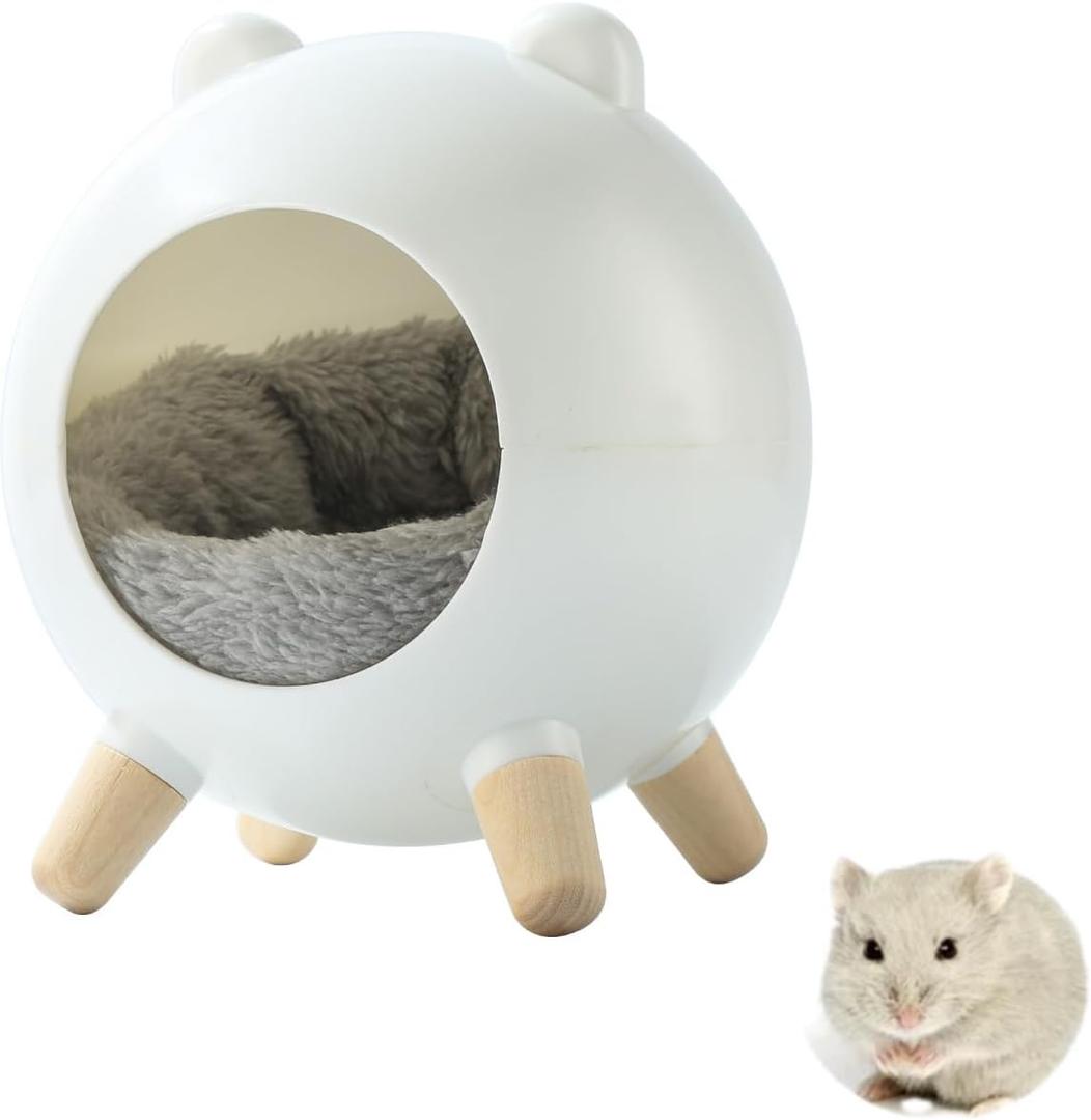 TUTU&LELE Hamster Hideout, Tiny House Hideout and Habitat, Space Elf Hiding Nest, Durable Hamster Bed with Round Thick Plush Pads, for Mice, Gerbils,Hamsters to Play, Sleep and Rest (White)
