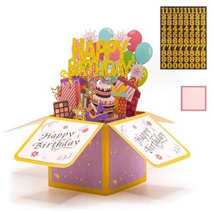 Funny Happy Birthday Gifts Card, Sweet 3D Birthday Gift Box for Adults and Kids with Envelopes, Unique Handmade Foldable Celebration Cards for Daughter, Son, Mom, Dad, Friend
