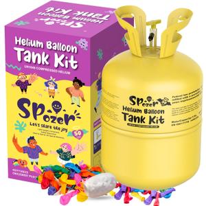 13L Helium Tank Up To 50 Latex Balloons, Helium Tank For Balloons At Home, 50 Latex Balloon And Ribbons Included.