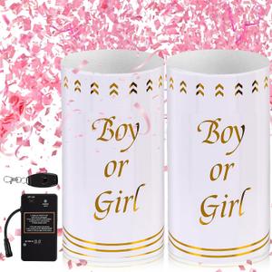 Giant Gender Reveal Electronic Cannon Barrel; Ideal for large Outdoor Gender Reveal Parties; Safe and Eco-friendly ; 2-piece Set (Pink (confetti + streamers), 24 inch)