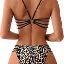 SweatyRocks Women's Bikini Sets Leopard Print Backless Cut Out Two Piece Bathing Suit Swimwear (Black, Small)