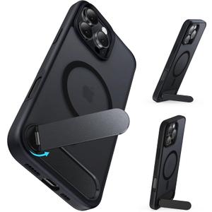 for iPhone 16 Pro 6.3-Inch with Magnetic Rotable Slim Kickstand Compatible with MagSafe Frosted Matte Shockproof Protective Phone Cover 6.3" 2024, Black