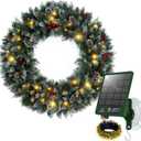 Solar Wreath with 150 LEDs, 36 inch Outdoor Christmas Wreath with 8 Lighting Modes, Suction Cup Hooks or Compatible with Wreath Hanger