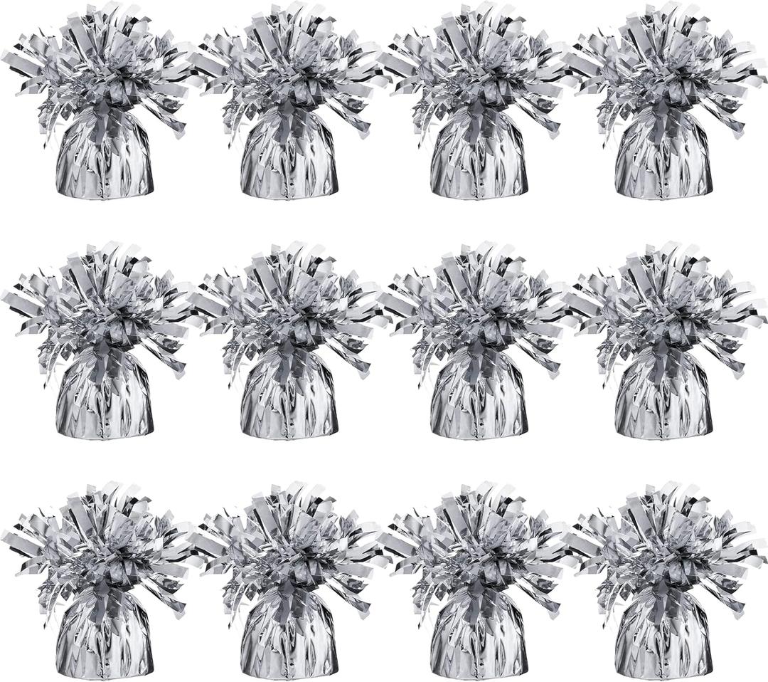 Silver Balloon Weights, Heavy Balloon Weight Pack of 12 Metallic Foil Weights for Balloons, Birthday Party & Wedding Table Centerpiece Ballon Weight 4.8 DIY Ballon Weights for Helium Balloons