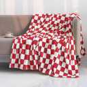 LOMAO Throw Blankets Flannel Blanket with Checkerboard Grid Pattern Soft Throw Blanket for Couch, Bed, Sofa Luxurious Warm and Cozy for All Seasons (Red, 60"x80")
