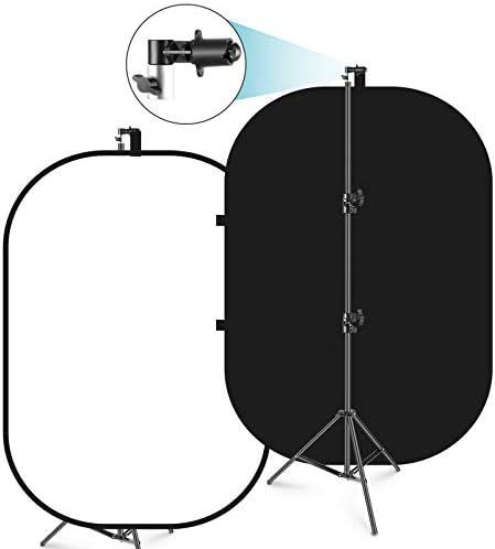 Neewer 5x7ft/1.5x2m Chromakey Foldable Backdrop with Stand 8.5ft/2.6m, 2-in-1 Reversible Black White Green Background Panel for Photography Studio, Live Streaming, Video Calls, Games