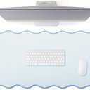 Hahafelt Scalloped Desk Mat Large Scalloped Piping Cute Desk Mat Aesthetic Preppy Table Pad Large Nonslip Pad with Edge Stitching Waterproof Gaming(Blue,31.5 x 15.8 Inches)