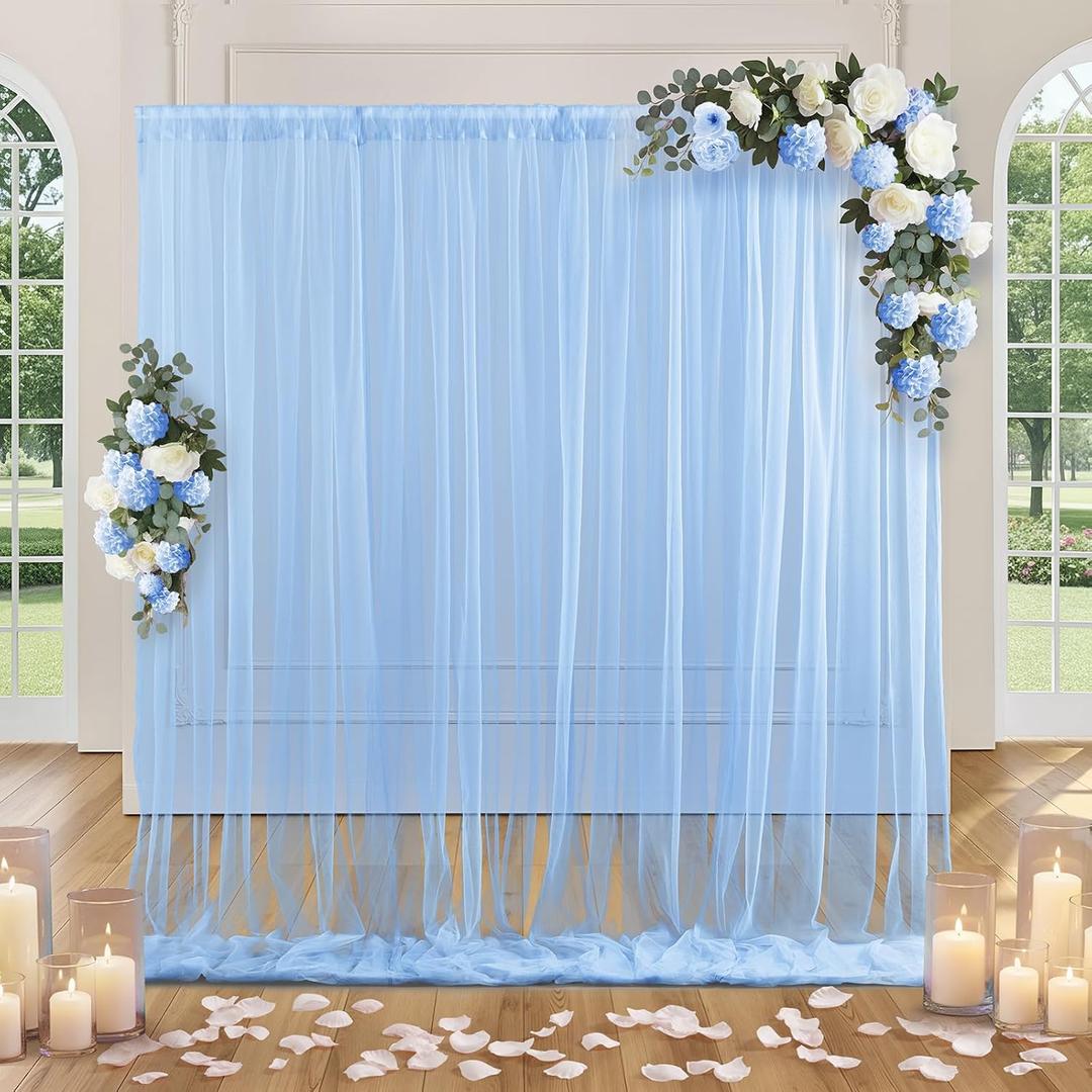 SiinvdaBZX 10FT x 10FT Tulle Backdrop Curtains, Baby Blue Sheer Tulle Wedding Drapes Photo Background Fabric Decor for Bridal Shower Birthday Party Baby Shower Reception Photo Shoot