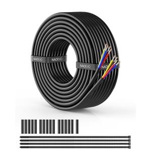 NAOEVO 18 Gauge Wire 4 Conductor Wire, 18 AWG 4 Core Stranded PVC Cable, Tinned Copper/Low Voltage 12V/Flexible Extension Cord for Automotive Trailer Wiring, Lamp Cord, Marine, RGB Cable (30FT)