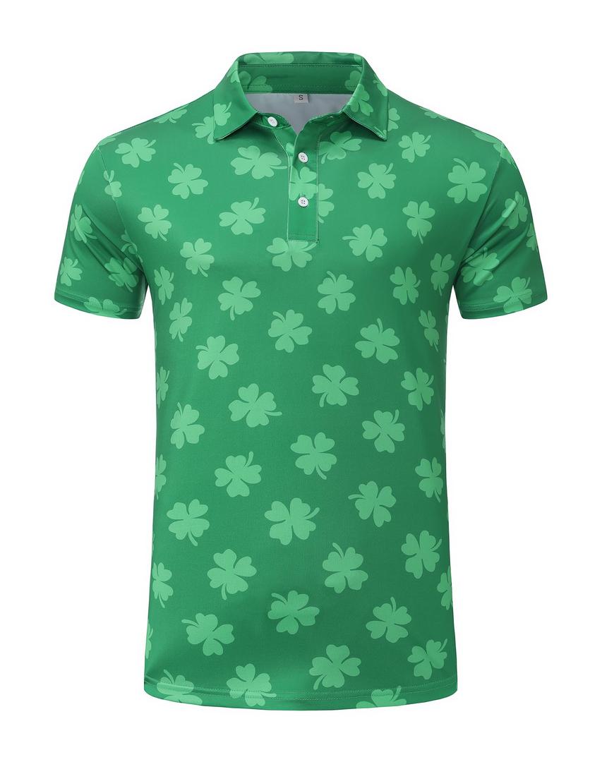 Mens St Patrick's Day Polo Shirt Irish Funny Four Leaf Clover Green Saint Paddy Tee Shirts Golf Top Lucky Green S (Green, S)