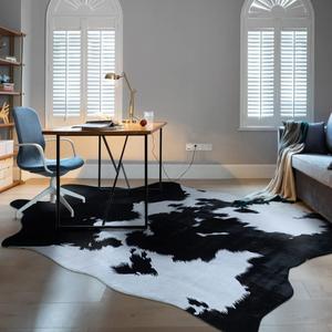 rugoo Black Faux Cowhide Rug 8.3 ft x 6.2 ft Cow Print Rug Faux Animal Skin Rug Faux Fur Rug for Living Room Bedroom Nursery (Black and White)
