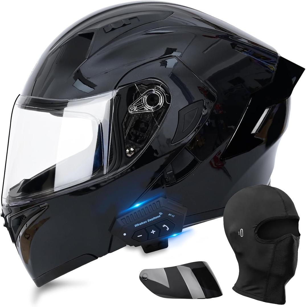 Bluetooth Modular Motorcycle Helmets, DOT Approved Flip Up Full Face Motorcycle Dual Visor Helmet, with Dual Speakers and Microphone, for Adults Men and Women