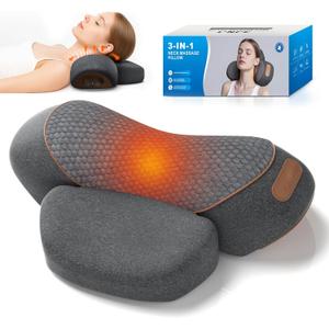 Neck Massager Pillow with Heat, 3-in-1 Shiatsu & Cervical Traction for Pain Relief, Ergonomic Shoulder Massager and Posture Corrector for Men & Women, Corded Electric Dark Gray