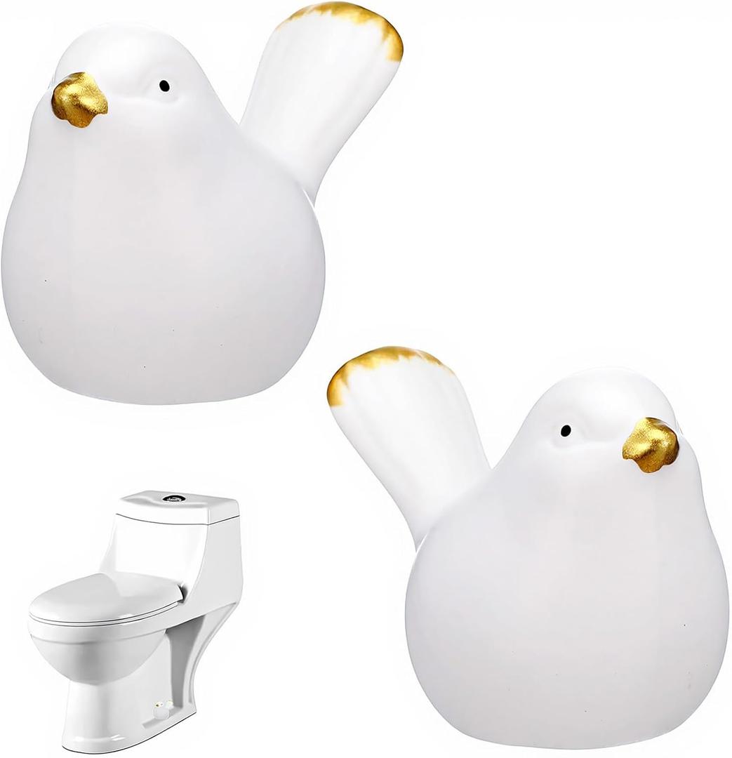 2pcs Ceramic Bird Toilet Bolt Covers Decorative Toilet Bolt Caps, Toilet Screw Cover Caps for Bottom of Toilet, Easy Installation Bathroom Replacement Parts for Bathroom Decor
