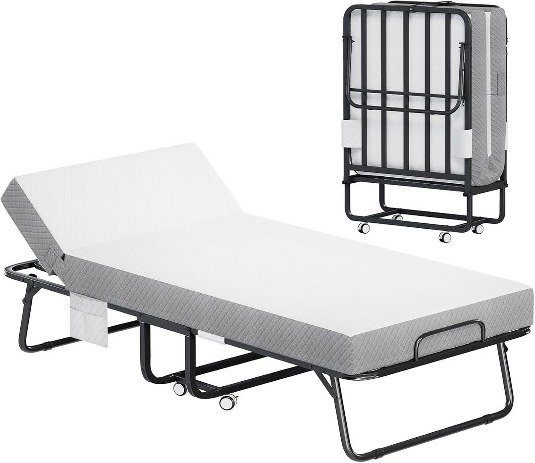 Somdot Adjustable Folding Bed with Mattress, 75x31 Cot Size Frame