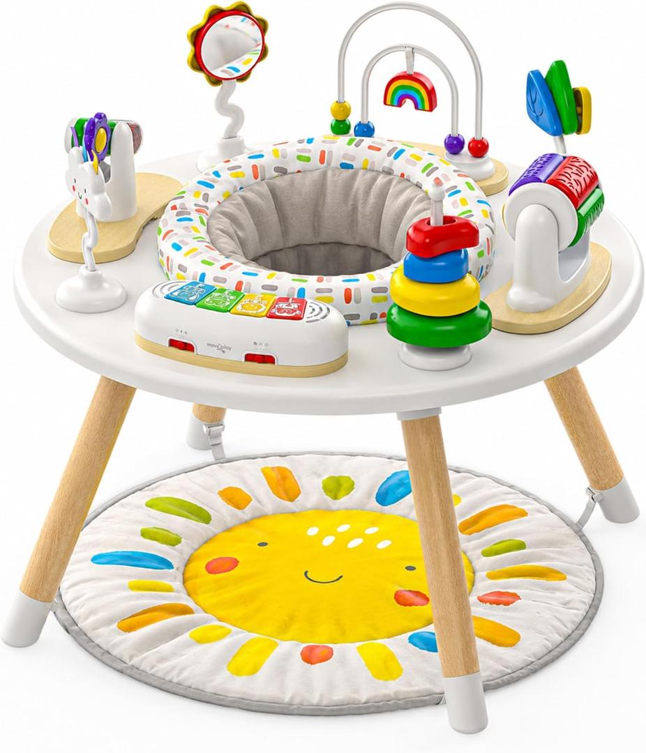 Move2Play 4-in-1 Baby Activity Center | Montessori-Inspired Design | 8 Interactive Toys | Tummy Time, Exersaucer & Toddler Table | Shower Gift | Essential | Must Have for 3, 6, 12 Month Old (Sun)