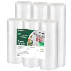 Set Bonsenkitchen Vacuum Sealer Rolls Bags, 11 Pack 6 Rolls 11" x 20' + 5 Rolls 8" x 20' Commercial Grade BPA Free Bag Rolls, Durable Customized Size Food Vac Bags for Storage and Sous Vide Cooking VB3211