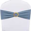 Pack of 50 Spandex Dusty Blue Chair Sashes with Gold Buckles, Stretch Chairs Bands Bows for Wedding Birthday Party Baby Shower Christmas Events Decorations (Dusty Blue Sashes, Gold Buckles)