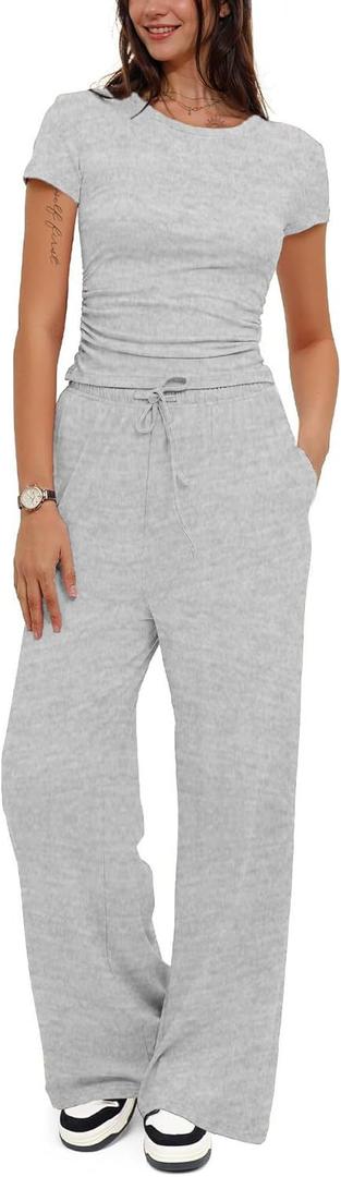 LICOBOD Comfy vacation travel biker Lounge sets 2 piece outfits for women shorts casual Workout Tracksuit Sets Streetwear (Large, Athletic Grey)