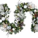 WBHome Pre-lit 6 Feet/72 Inch Christmas Garland, White & Silver Lighted Garland with 35 LED Lights for Indoor Outdoor Xmas Decor Holiday Decorations, Battery Operated (Batteries NOT Included)