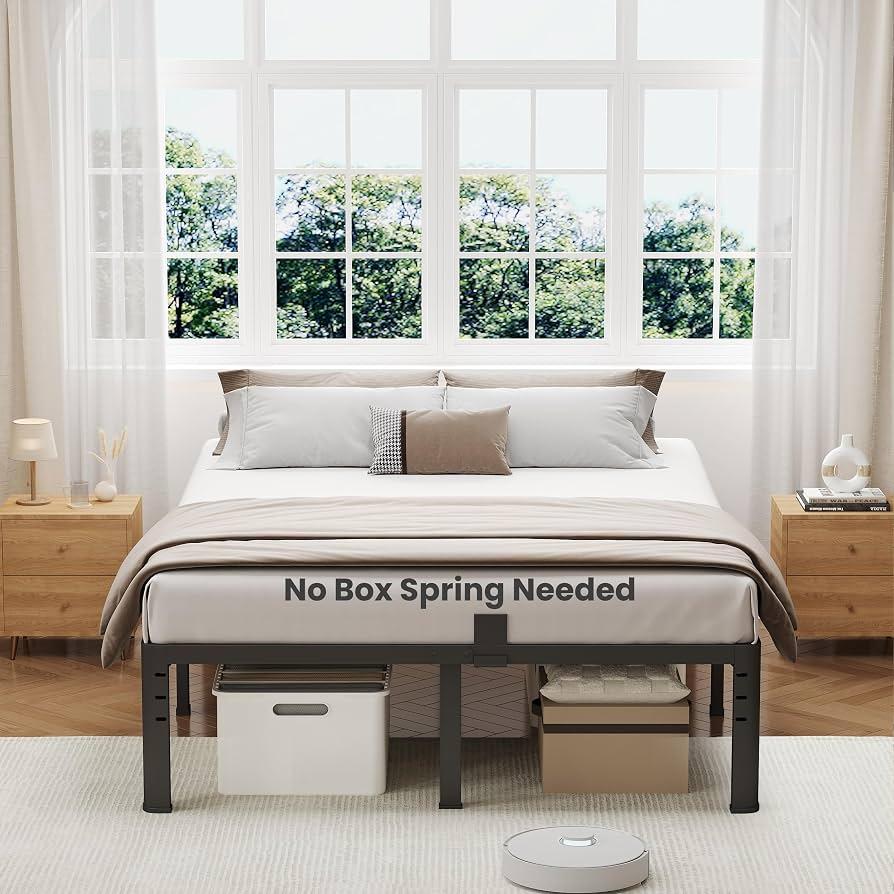 NKZ 18 Inch Metal Platform Bed Frame, King Size Bed Frame with Round Corner Legs, 3,500 lbs Heavy Duty Steel Slats Support, No Box Spring Needed, Easy Assembly, Noise Free