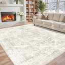 MATIIUI Washable 5x7 Area Rug - Cream Beige Rugs for Living Room, Boho Vintage Low Pile Carpet, Soft, Durable, Foldable Non-Slip Indoor Rugs for Bedroom, Dining Room, Dorm, Coffee Table Under,