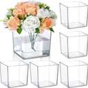 Tioncy 6 Pieces 6 x 6 Acrylic Square Vases for Centerpieces Clear Plastic Vase Cube Flower Vase Bulk for Wedding Centerpieces Home Office Floral Plant Succulent Pots Planters