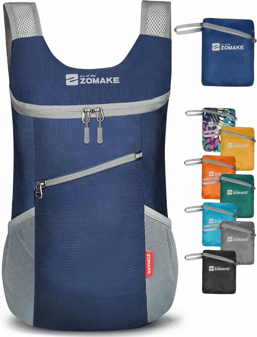 ZOMAKE Lightweight Packable Backpack,Foldable Backpacks Small Daypack for Hiking Water Resistant Day Bag for Travel(14L,Navy Blue)