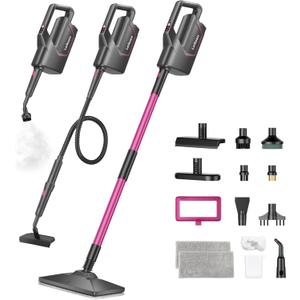 Steam Mop, 12-in-1 Powerful Handheld Steam Cleaner, 260F Floor Steamer, 440ml Large Tank, 23FT Power Cord, Flexible Hose, 3-Level Control, Multi-Purpose for Hardwood, Tile, Grout, Windows (Magenta & Gray)