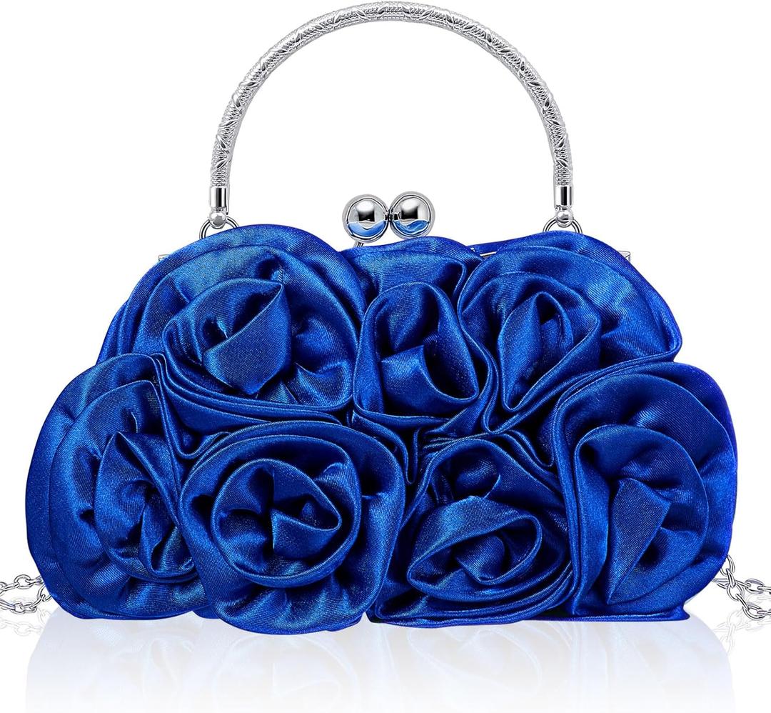 Women Evening Clutch, Small Floral Satin Purse with Detachable Strap for Mother's Day Wedding Party Prom Gift