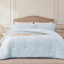 Quataly SkyBlue Queen Comforter Set - 3 Pieces Seersucker Lightweight Bedding Comforter Sets (1 Soft Fluffy Comforter & 2 Pillowcases) - All Seasons Cozy Modern Bed Sets