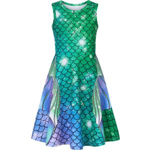 Funnycokid Girls Dress Summer Sleeveless Sundress Birthday Outfit Twirly Mermaid Party Kids  (6-7 Years)