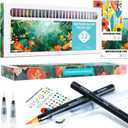32 Watercolor Pens Set of 26 Vivid Colors Real Brush Tip Pens, Paint Markers Set includes 2 Blendable Pens, Watercolor Book and Coloring Book, Art Supplies Gifts for Girls Teens Beginners and Artists