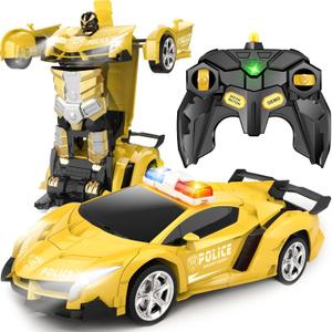 Britik Transform Remote Control Car - Rc Cars, One-Button Transforming, 360 Rotation Drifting, 2.4ghz 1:18 Scale, Gift Kids Aged 4-6 Year Old Boys/Girls, Police Car Yellow
