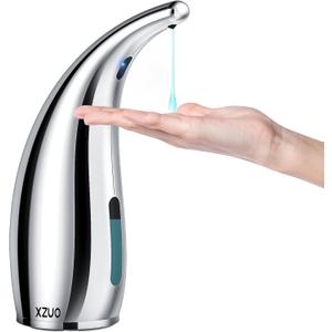 Automatic Soap Dispenser with Infrared Sensor - Adjustable 4-Level Touchless Hand Soap for Kitchen, Bathroom - Battery Operated Electric Dispenser, Durable Plastic, Smart Soap Holder (Silver)