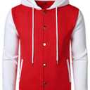 Hood Crew Hooded Varsity Bomber Jacket Cotton Blend Letterman Hoodie Baseball Jackets for Men Red L