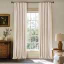 INOVADAY 100% Blackout Curtains for Bedroom, Black Out Curtains 63 Inch Long, Clip Rings Linen Blackout Drapes, Thermal Insulated Room Darkening for Living Room, 2 Panels - Oatmeal,W50xL63