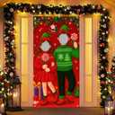 Christmas Couple Elf Photo Door Banner 35x71inch Holiday Backdrop Party Decorations Santa Background Supplies Photography Props Indoor Outdoor
