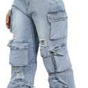 Ryehack Womens Baggy Jeans Y2k Cargo Jeans Casual High Waist Baggy Denim Cargo Pants with Pockets Streetwear (Blue, )