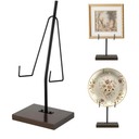 RattanView Picture Stands for Display Metal Frame Wooden Base Plate Holder for Display Wooden Base Black Picture Frame Easel Stand for Home Office Tabletop Book Platter Photo Plaque Holder