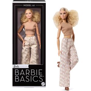 Barbie Mattel Basics Model Collector Fashion Doll 07 with Blonde Hair & White Print Pants, Universal-fit Fashions & Posable Body